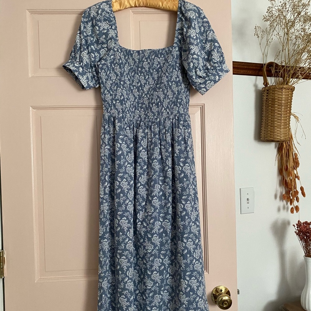 Paper Crane Blue Floral Midi Dress